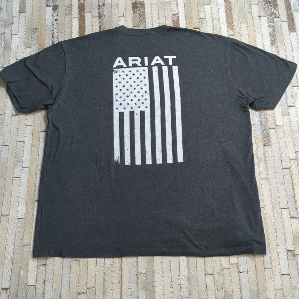 Ariat Men's Size XL Freedom Flag Short Sleeve Charcoal Gray T-Shirt - Picture 2 of 6